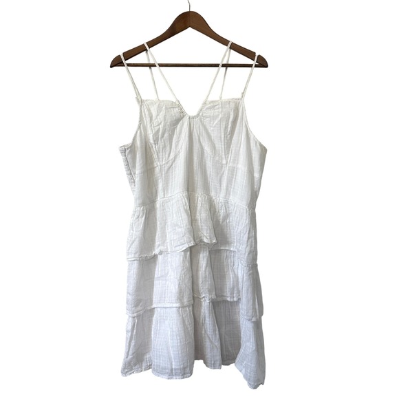 American Eagle Outfitters Dresses & Skirts - American Eagle White Tiered Mini Dress Smocked Back XXL Strappy Boho Coastal